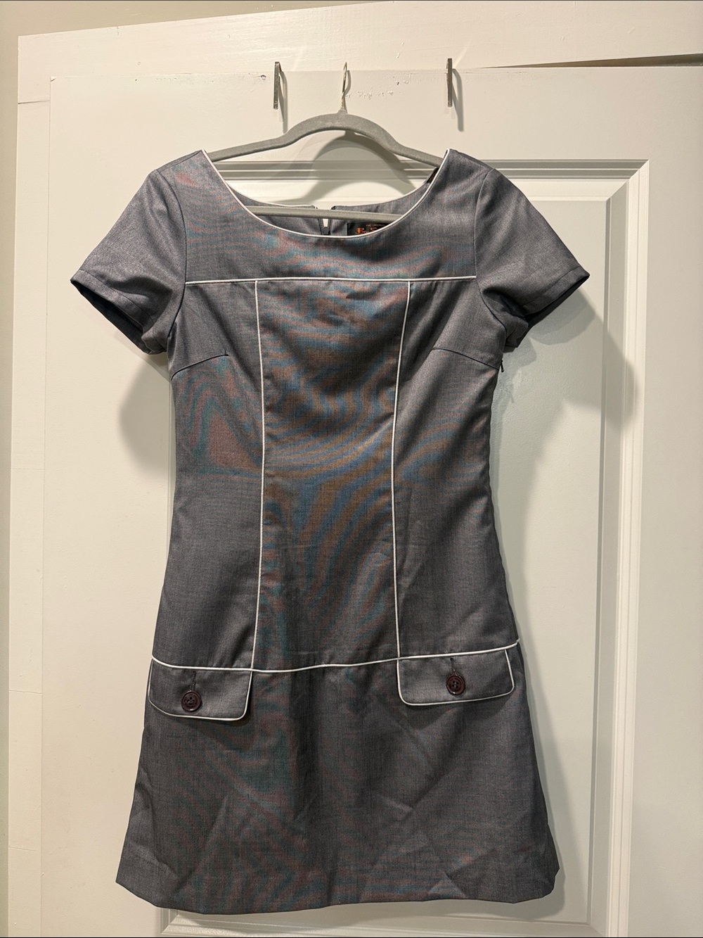Vintage 2000s Ben Sherman Mod Flight Attendant Dress XS Gray Contrast Piping